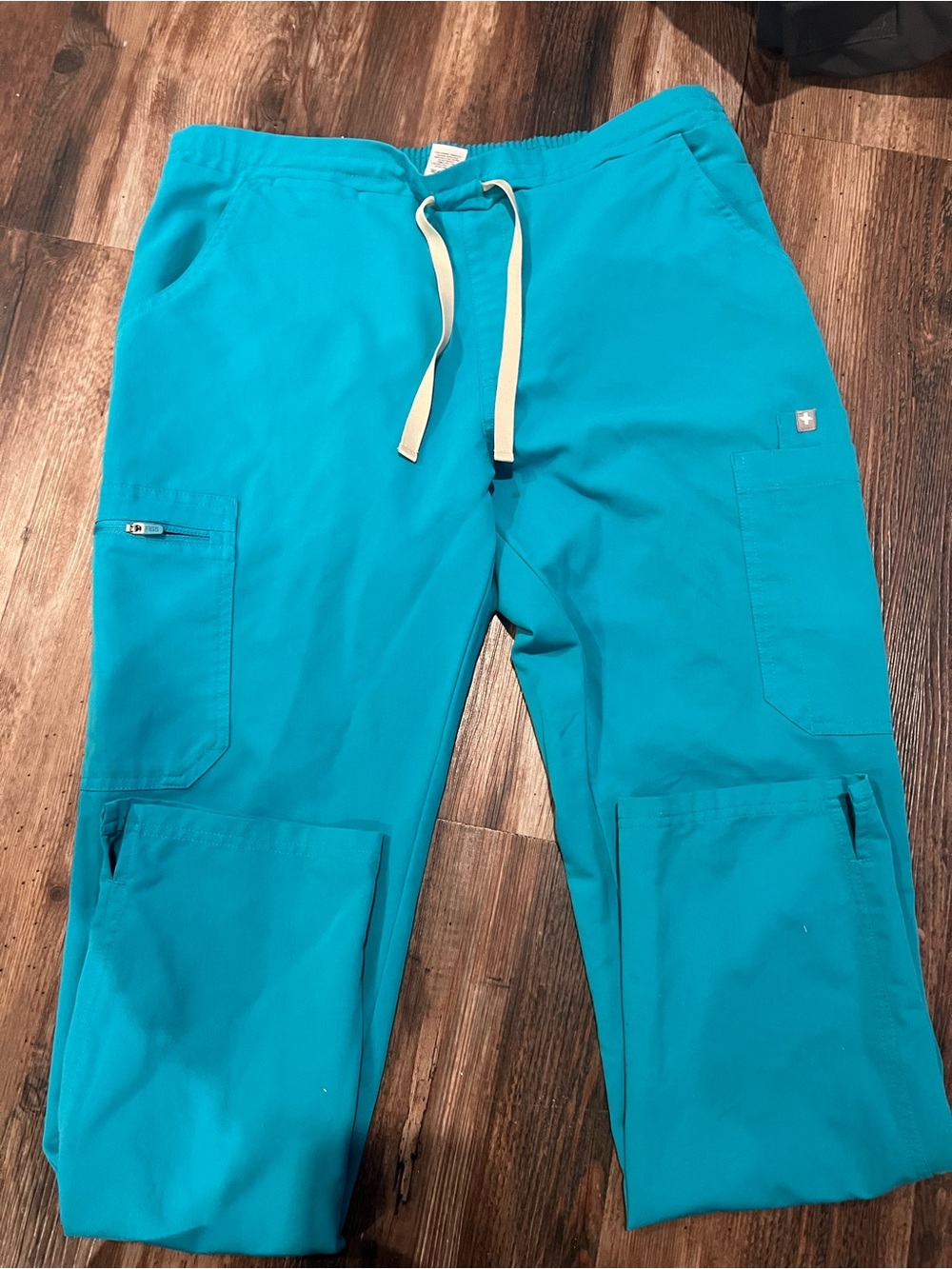Figs Women's Teal Cargo Scrub Pants with Drawstring